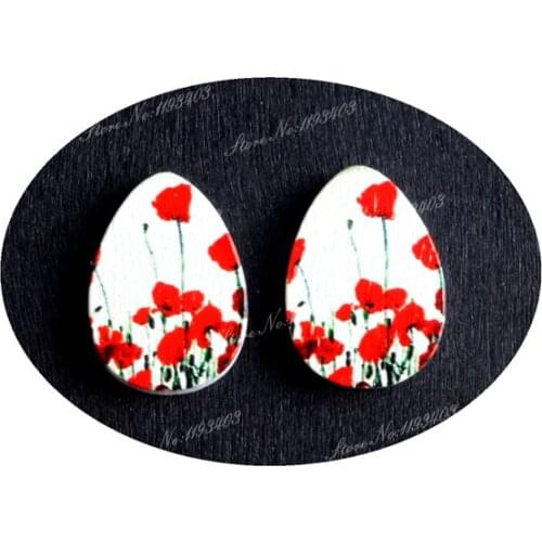 13x18mm Flower Tear Drop Shape Painted Wood Laser Cut Cabochon to make DIY Rings, Earrings, Brooch, Necklace pendant