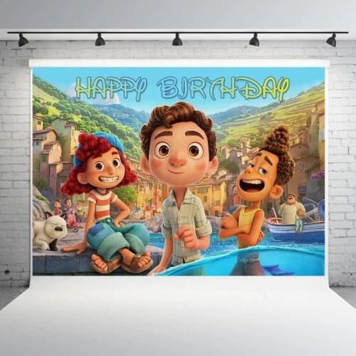 Luca Disney Party Backdrops Birthday Background Cloth House Decoration Pixar Luca Theme Layout Anime Figure Best Gift for Child