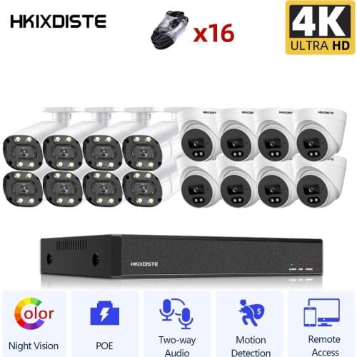 H.265 CCTV Security Camera System Kit Indoor 16CH 4K POE NVR Kit Two-way Audio 8CH 8MP Video Survrillance Ip Camera System Set