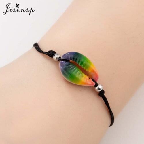 Jisensp Unique Style Handmade Colorful Shells Charm Bracelet for Women Girls Summer Beach Romantic Seahells Rope Bracelet