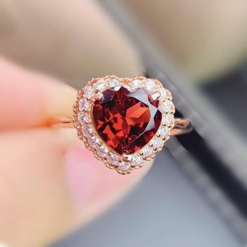Natural real red garnet love heart ring Per jewelry 8*8mm 2.5ct gemstone 925 sterling silver Fine jewelry J21142