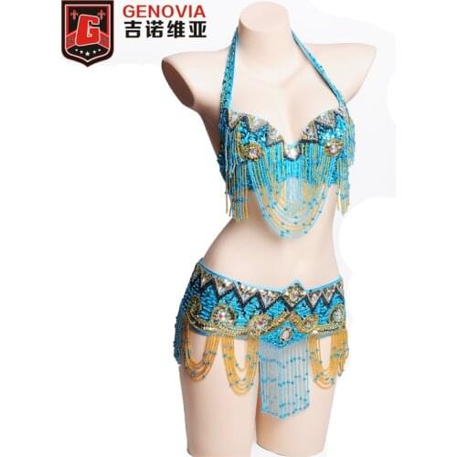 Belly Dance Costume Outfit Set 2pcs Bra Top Belt Hip Scarf Bollywood S M L Xl