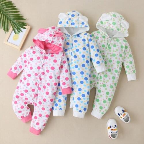 Baby Boys Girls Long Sleeve Wave Spot Hatsuit Climbing Suit And One Piece Suit Spring Autumn Winter