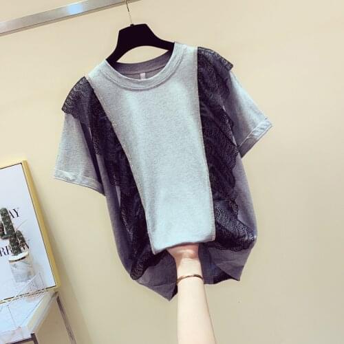 Lace Patchwork Women T-shirts 2021 Summer New Ruffles Loose Lady Elegant Pulls Tops Tees Top Quality