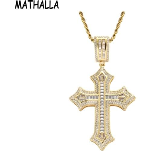 MATHALLA Full CZ Cross Cross Pendant Hiphop Ice Out Cubic Zircon Gold Silver Necklace Mens Accessories Hip Hop Jewelry