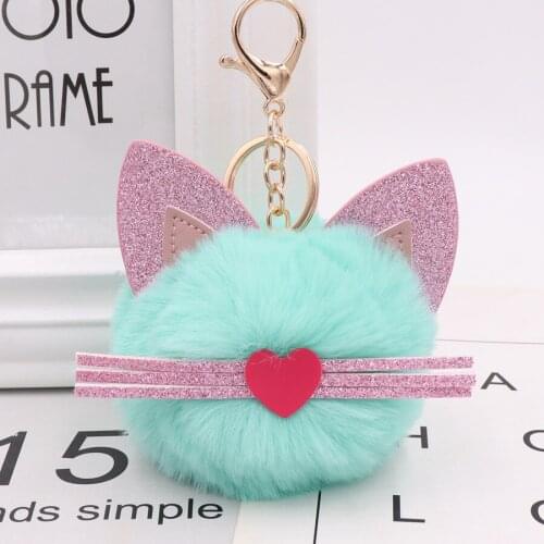 Lovely Cat plush keychainRabbit Fur Keychains Women Trinkets Suspension On Bags Car Key Chain Keyrings Toy Gifts