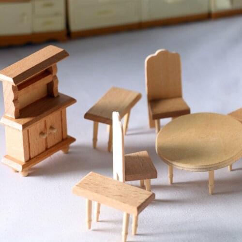 Wooden Small Furniture Scene Set Dollhouse Miniature Model Mini Table And Chair OB1 Photography Props Display Kids Play Toy