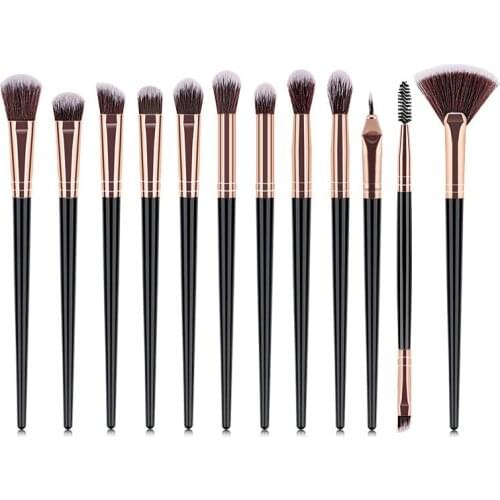 LAMJAD 12pcs Eyes Makeup Brushes Set Tool Make Up Toiletry Kit Wool Brand Pincel Maleta De Maquiagem Nose Shadow Eyeliner Lip