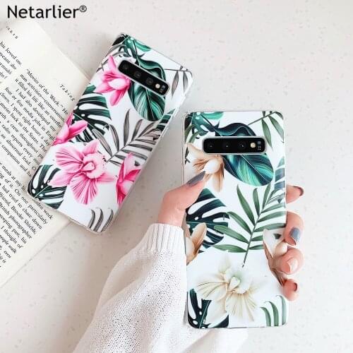 Netarlier New Floral Case For Samsung Galaxy A40 A50 A70 Beautiful Pink White Flowers Case Banana Leaf IMD Soft Phone Back Cover