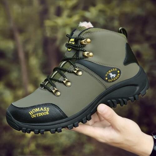 New Winter Hiking Upstream Shoes warm fur plush Boots Trekking Tourism Camping Shoes Outdoor Mountain Climbing Sneakers For Men