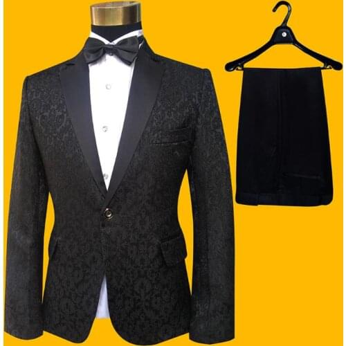 2020 new arrival slim men black suit set with pants mens wedding suits embroidery formal dress mens groom suit + pant + tie