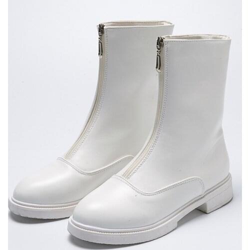 Chelsea Skinny Boots PU Boots England Wind Black Handsome Front Zipper 2019 New Wild Autumn Womens Shoes