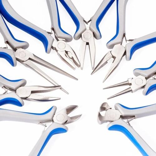8pcs Jewelry Pliers Tool Carbon-Hardened Pliers Steel Beading Metal Tools For Jewelry Making DIY Equipments Blue&White