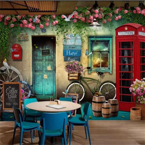 Custom mural wallpapers 3d London nostalgic cafe telephone booth roses photo wallpaper restaurant bar papel de parede home decor