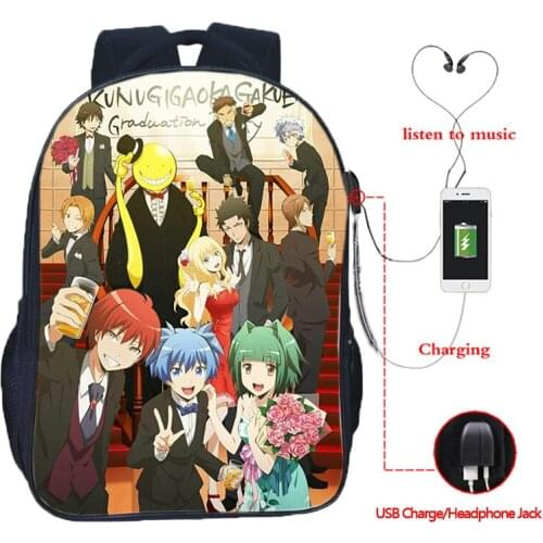 High Quality Ansatsu Kyoushitsu Assassination Classroom USB Charge Backpacks Students Backpack Casual high Quality School Bag