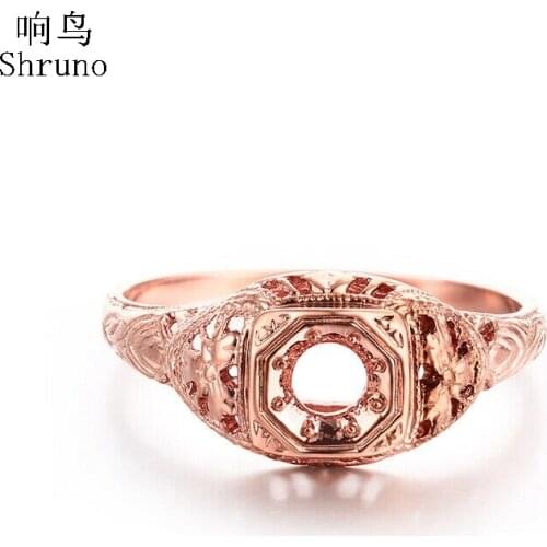 Shruno Solid 10k Rose Gold Round Cut 4mm Semi Mount Engagement Ring Setting Wedding Vintage Antique Fine JewelryRing