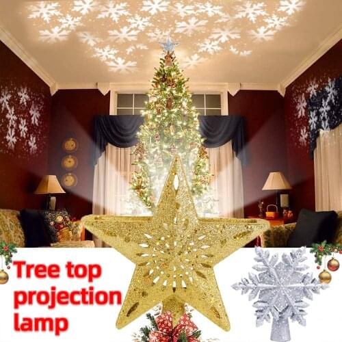 Christmas Tree Topper Projector Light Tree Decor Holiday Party Hanging Ornament LED Star Top Snowflake Garland Home Decoration