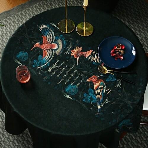 Vintage Tablecloth American Style Home Velvet Flower Bird Fabric Coffee Table Cloth Rectangular Table Printed Luxury Tablecloth