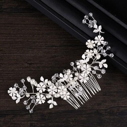 Charming White Flower Hair Comb Crystal Bridal Headpiece Wedding Prom Hair Vine Accessories Women Jewelry