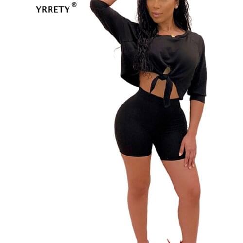 YRRETY Casual Solid Outfits Womens Two Piece Suit Half Sleeve T-Shirts Shorts With Bow Sports Tracksuits Fashion Leisure Summer