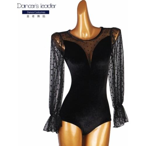 New Women Latin Dance Leotard long Sleeve Modern Dance One Piece Top National Standard Ballroom Dance Top