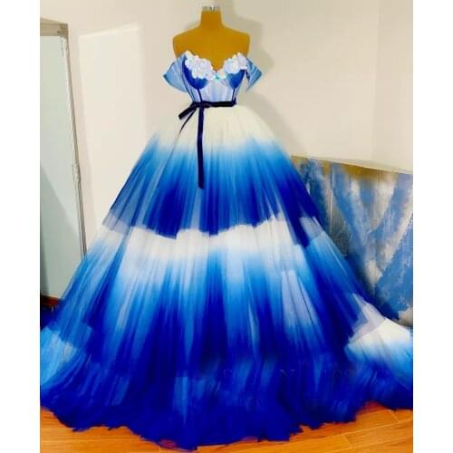 Women Long Gradient Blue Sleeveless Strapless Evening Dress 2021 Fashion Sweetheart Ball Gown Quinceanera Prom Dress