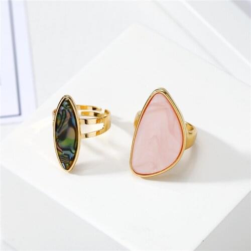 Dayoff 1PC European Resin Stone Triangle Ring For Young Women Female Jewelry Personality Adjustable Open Wedding Big Rings R102