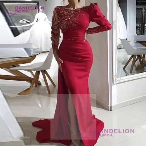 Elegant Dubai Mermaid Split Evening Dress for Women 2021 Beading Sequin Side Slit Long Sleeves Sexy Formal Party Gowns