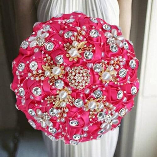 1PCs /lot Dark Pink Ribbon Bridal Bouquet For Wedding Decoration