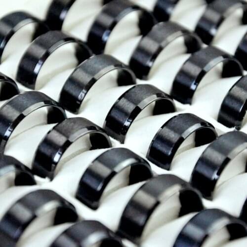 100Pcs Black Stainless Steel Men Rings Lots Jewelry Wholesale Bulks LR4144
