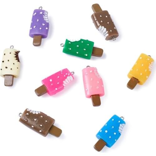 200pcs/lot 44x20x11mm Resin Ice Cream Sticks Charms Food Cute Pendants Candy Mix Color for Key Chain DIY Jewelry Making