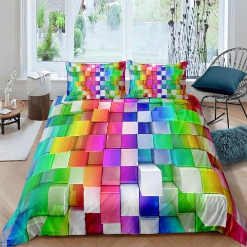 2021 Abstract Bedding Set Colorful Block Plaid Duvet Cover Sets Bedroom Decor Quilt Cover Single Twin King Double Queen Size