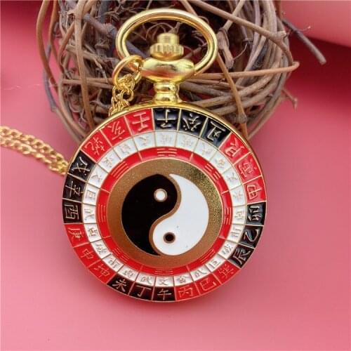 50pcs/lot Vintage Chinese elements Quartz Pocket Watch Necklace Gift Watches Wholesale