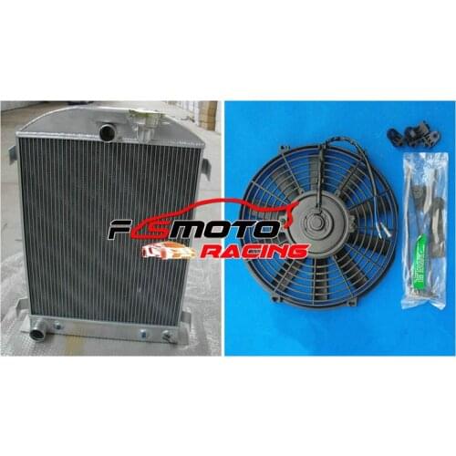 Aluminum Radiator + fan FOR FORD HIBOY HI-BOY CHOPPED FOR FORD ENGINE 3core 1932 32