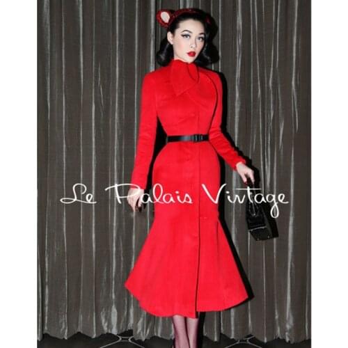FREE SHIPPING Le Palais Vintage limited edition chinese red retro elegant slim tail long red cashmere coat/70% cashmere overcoat