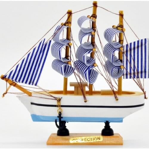 Luckk Wooden Sailing Boat Model 16*4.5*16cm Blue Ship Model Wooden Sailboat Toys Gift for Children and Adult