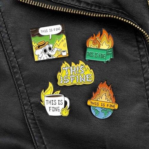 Elephant Flame This Is Fine Brooch Bag Clothes Backpack Lapel Enamel Pin Badges Cartoon Jewelry Gift For Friend Accessories