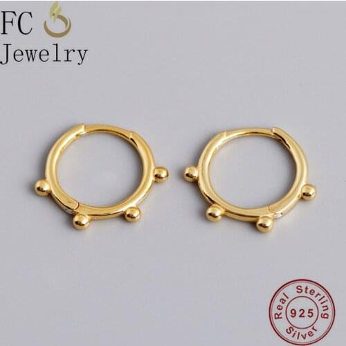 FC Jewelry 925 Silver Small Golden Round Bell Shape Beaded Pendant Hoop Earring For Young Girls Teen Gift Women Boucle 2020 NEW