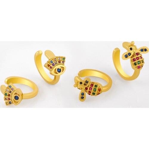 FLOLA Multicolor Bee Clip On Earrings For Women Crystal Cute Turkish Eye Cuff Earring Stud Zirconia Rainbow Jewelry Gifts ersu38