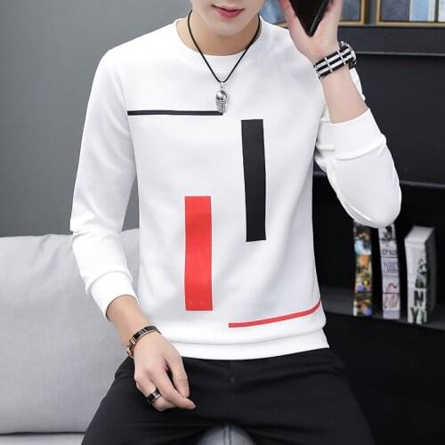 Spring and Autumn New mens printed long-sleeved T-shirt teen round neck bottom top fashion casual mens clothing