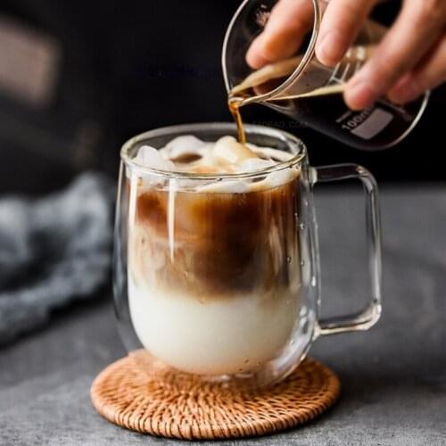 Insulated Double Wall Glass Cup Coffee Mug Dessert Cups Teacup Cappuccino Bowl Glass Cup With Handle Latte Cup Copos Drinkware