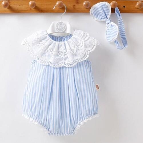 Newborn Baby Girls Jumpsuit Lace Stripe Toddler Baby Girl Cotton Romper Summer Infant Baby Girls Clothes