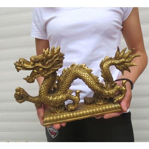 29CM # office home shop company lobby thriving business Money Drawing GOOD LUCK Mascot# gold Loong dragon FENG SHUI Brass statue