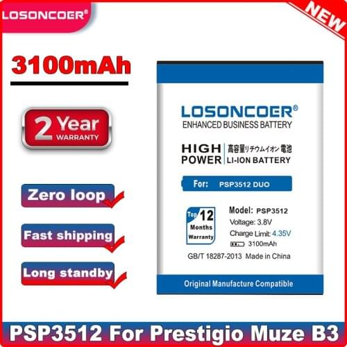 LOSONCOER 3100mAh PSP3512 Batteries For Prestigio Muze B3 PSP3512 PSP 3512 DUO PSP3512DUO Good Quality Mobile Phone Battery