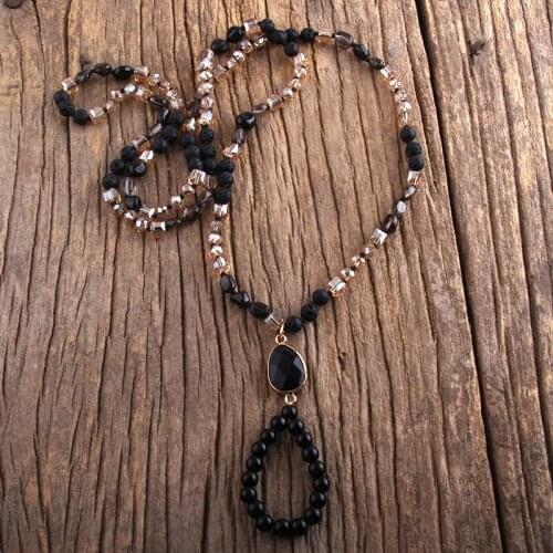 RH Fashion Bohemian Jewelry Random Shape Natural Stones /Glass Crystal With Semi Precious Bead Drop Necklace Women Gift Dropship