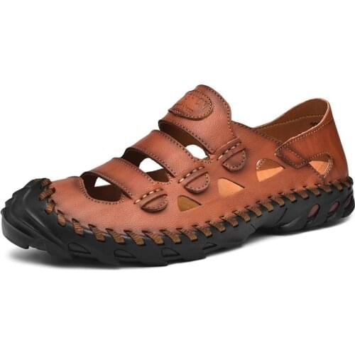 2021 New Summer Leather Mens Sandals Handmade Classic Men Slippers Walking Beach Sandals Outdoor Men Roman Sandals Big Size 46