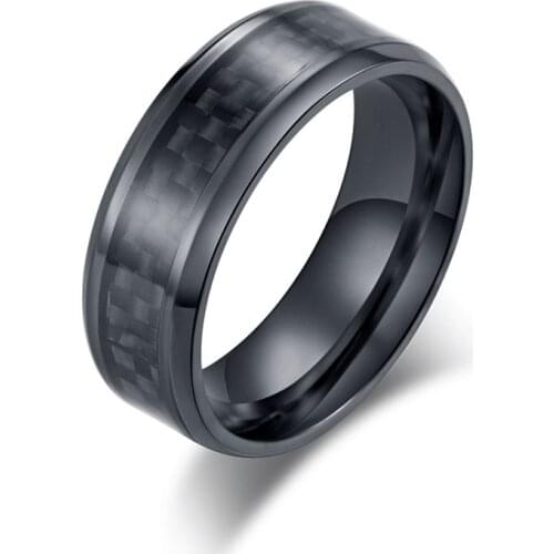 Fashion Stainless Steel Carbon Fiber Ring for Men women Couple Ring Black Silver Color Male Jewelry Accessories