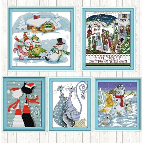 Merry Christmas Cross Stitch Kits DIY Needlework Crafts Wall Home Decor Patterns Kits Cotton Thread Embroidery Needlework Sets