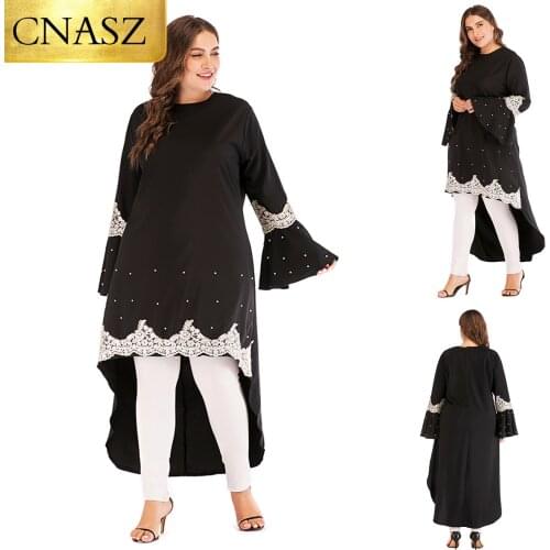 New Fashion Women Tops Plus Size Women Long Sleeve Shirt Lace Stitching Beading High Flare Sleeve Suit Clothes Summer Women