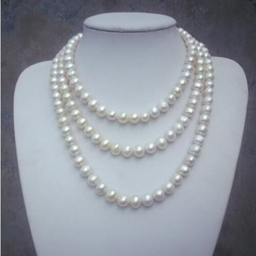 New Arrival Wedding Pearl Jewelry White Color Real Freshwater Pearl Necklace AA 9-10MM Big Size 60 inches Long Fashion Necklace